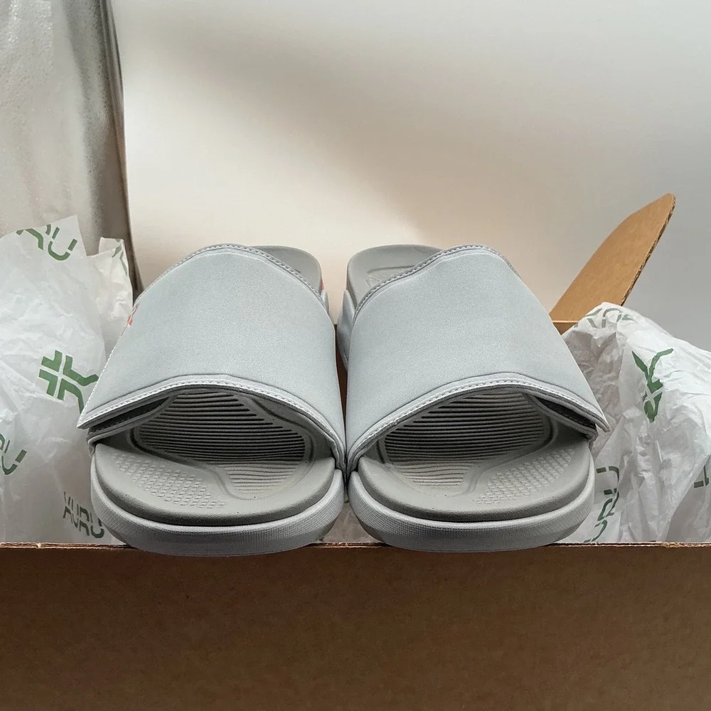 KURU KIVI Mens Grey Orange Adjustable Strap Comfort Slide Sandals Size 11
